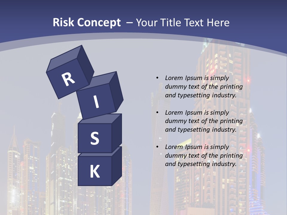 A City Skyline With Skyscrapers And Water At Night PowerPoint Template