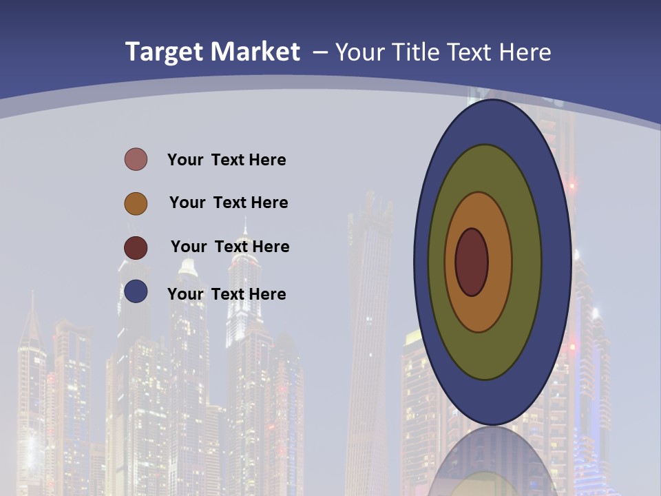 A City Skyline With Skyscrapers And Water At Night PowerPoint Template