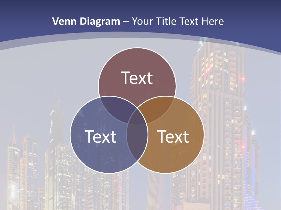A City Skyline With Skyscrapers And Water At Night PowerPoint Template