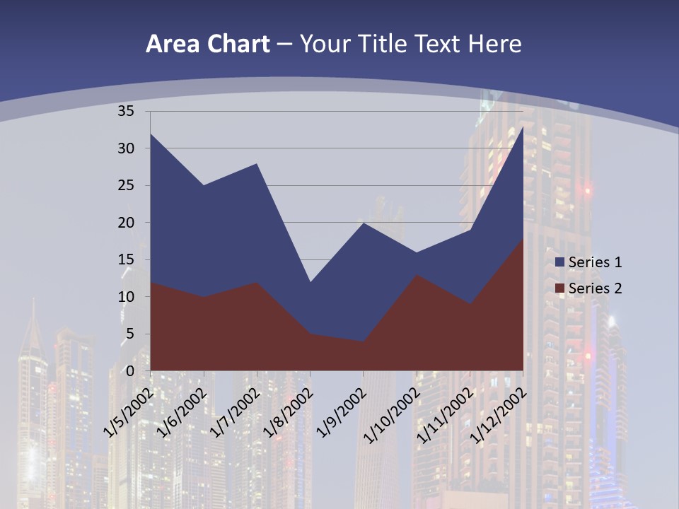 A City Skyline With Skyscrapers And Water At Night PowerPoint Template