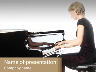 A Woman In A Black Dress Playing A Piano PowerPoint Template