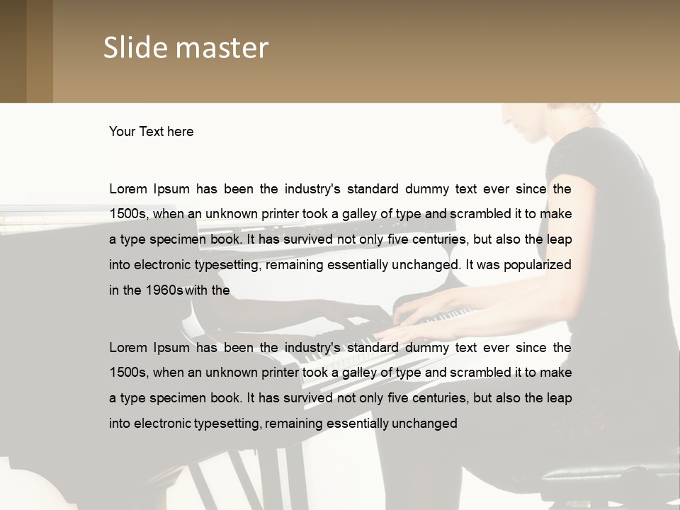 A Woman In A Black Dress Playing A Piano PowerPoint Template