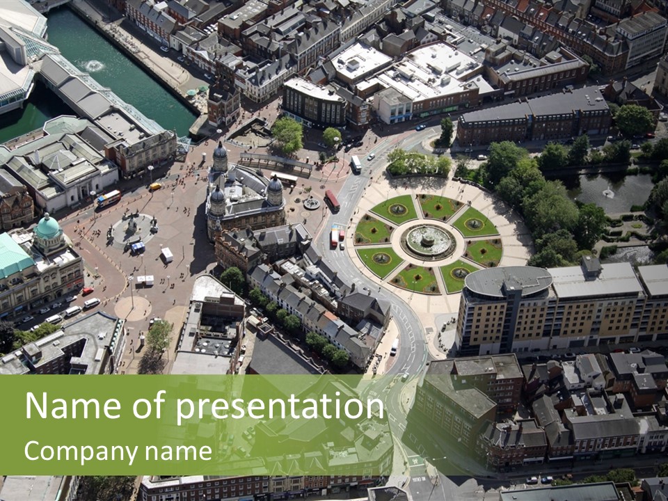 An Aerial View Of A City With Lots Of Buildings PowerPoint Template