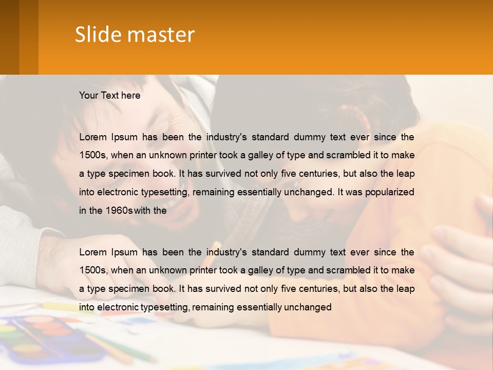 A Man And A Child Are Writing On A Piece Of Paper PowerPoint Template