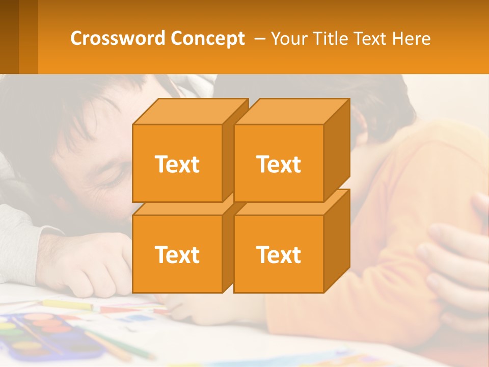 A Man And A Child Are Writing On A Piece Of Paper PowerPoint Template