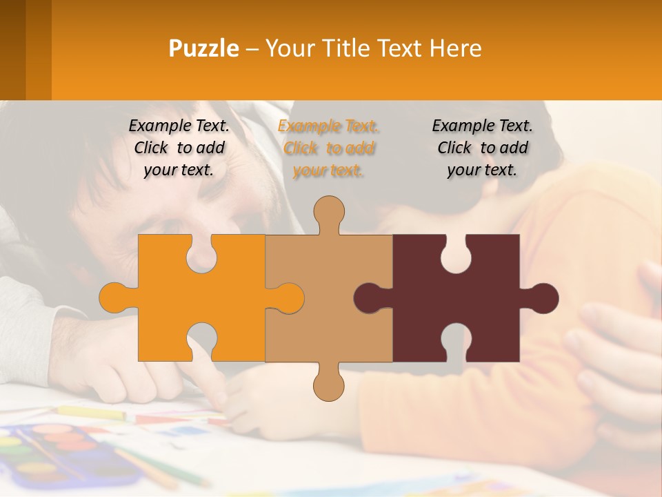 A Man And A Child Are Writing On A Piece Of Paper PowerPoint Template