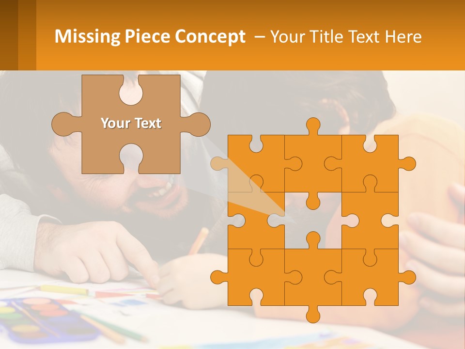 A Man And A Child Are Writing On A Piece Of Paper PowerPoint Template