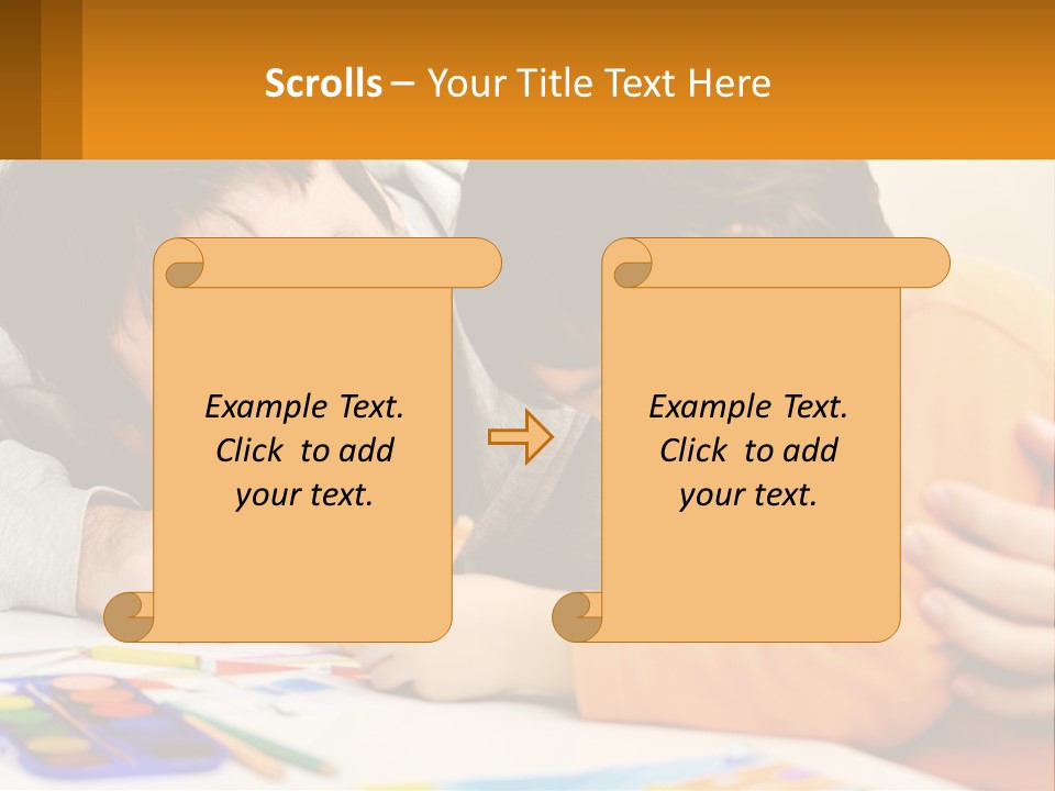 A Man And A Child Are Writing On A Piece Of Paper PowerPoint Template