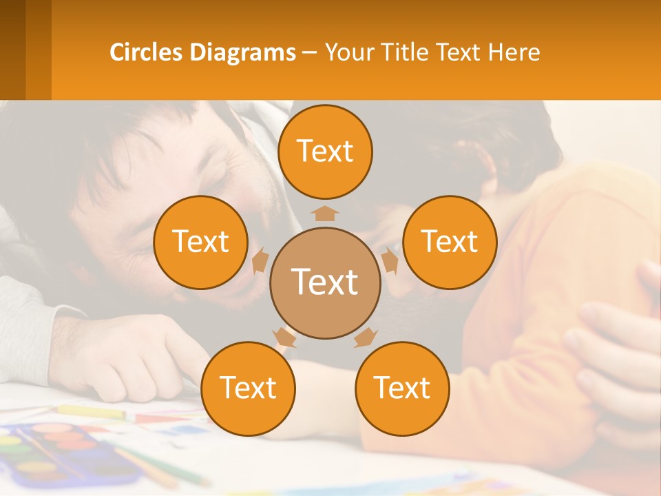 A Man And A Child Are Writing On A Piece Of Paper PowerPoint Template