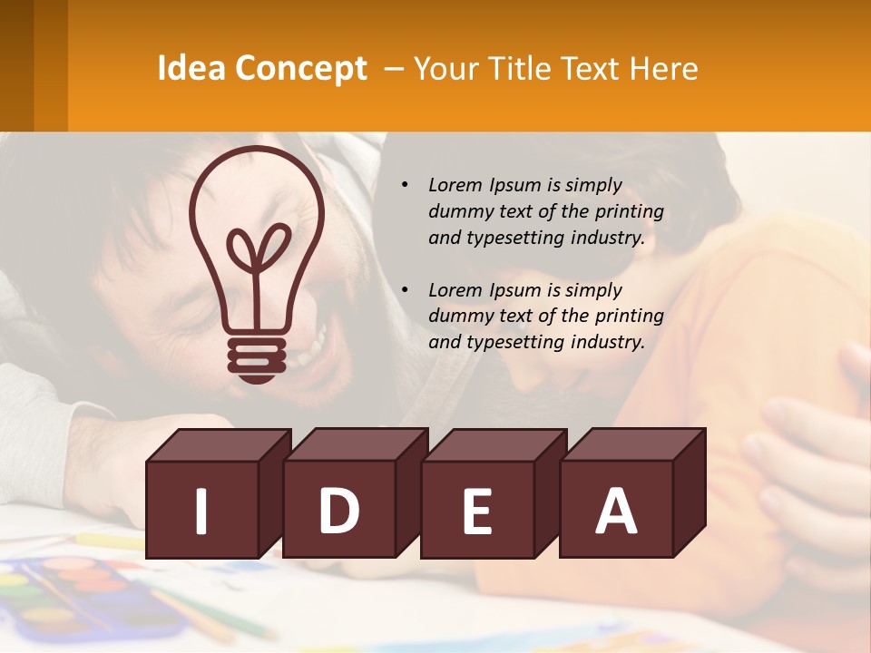 A Man And A Child Are Writing On A Piece Of Paper PowerPoint Template
