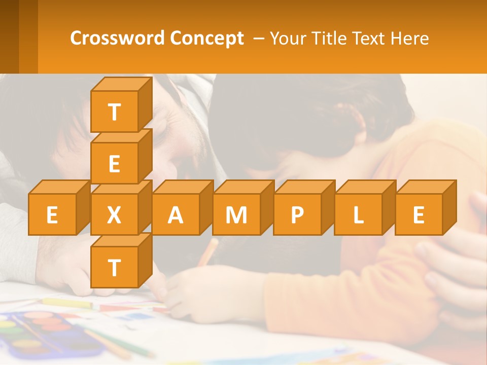 A Man And A Child Are Writing On A Piece Of Paper PowerPoint Template