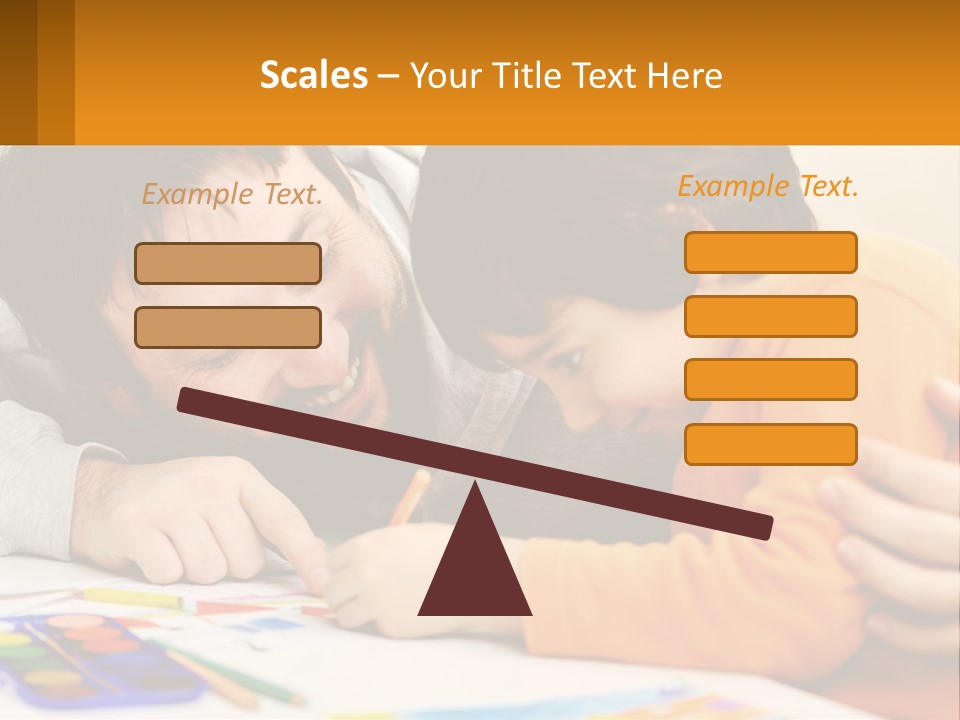 A Man And A Child Are Writing On A Piece Of Paper PowerPoint Template