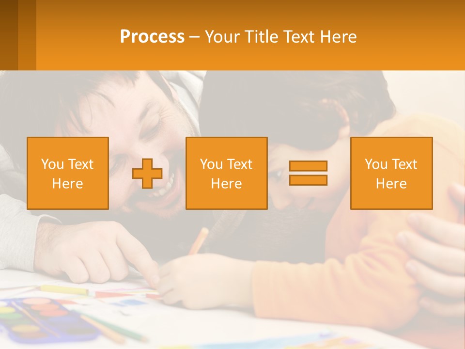 A Man And A Child Are Writing On A Piece Of Paper PowerPoint Template