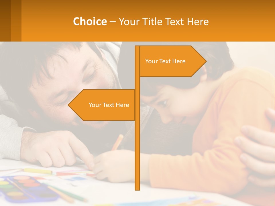 A Man And A Child Are Writing On A Piece Of Paper PowerPoint Template