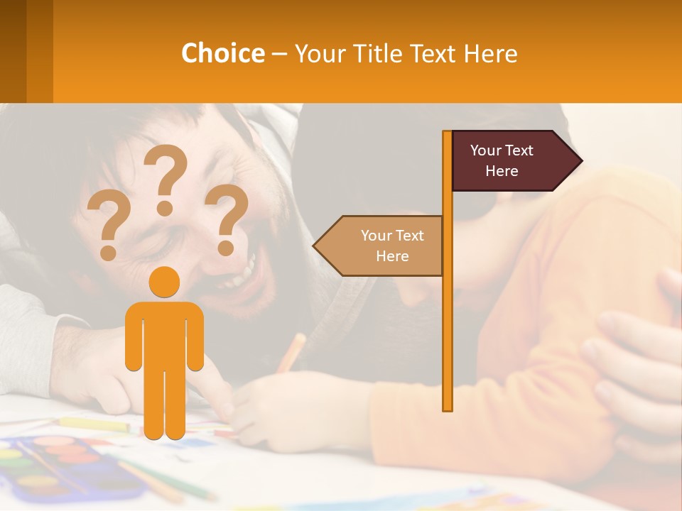 A Man And A Child Are Writing On A Piece Of Paper PowerPoint Template