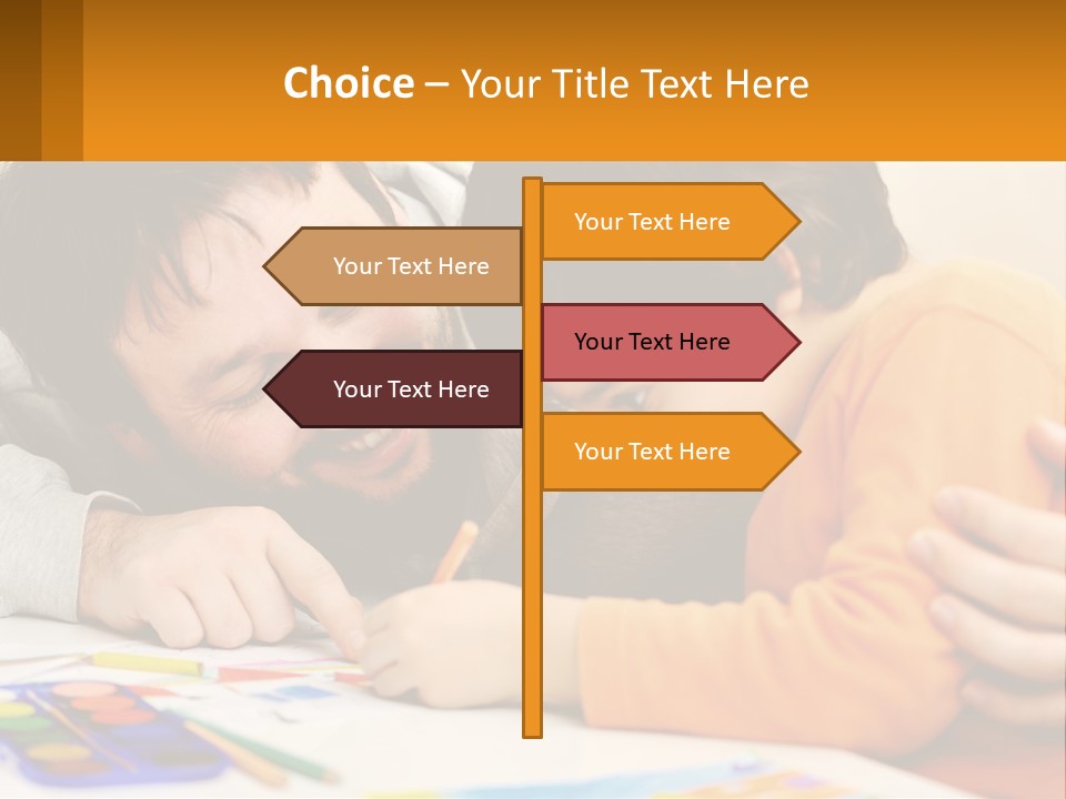 A Man And A Child Are Writing On A Piece Of Paper PowerPoint Template