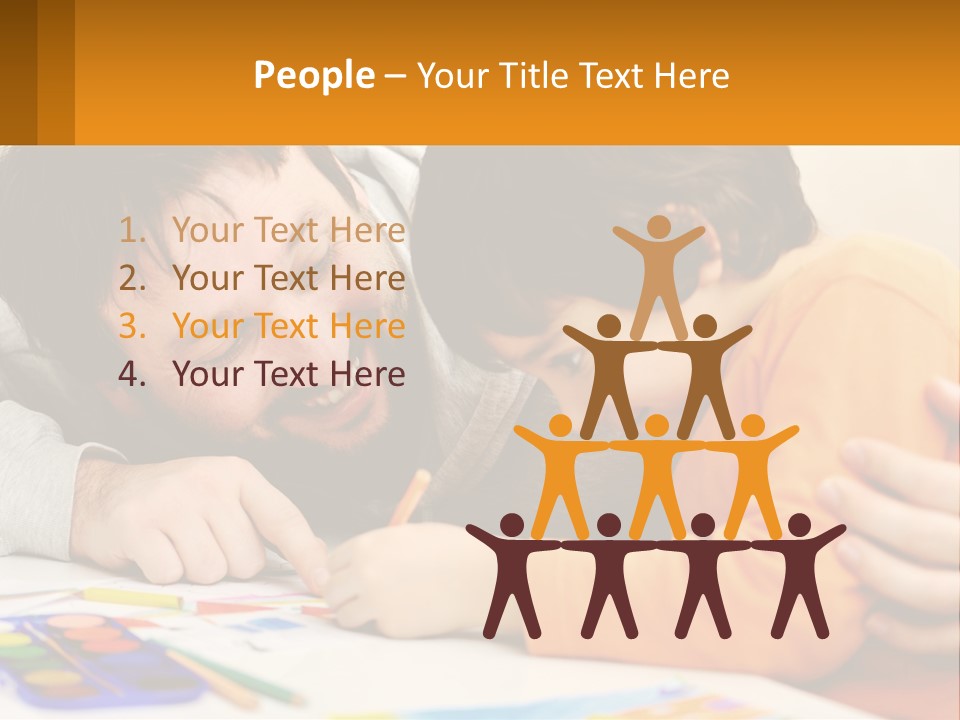 A Man And A Child Are Writing On A Piece Of Paper PowerPoint Template