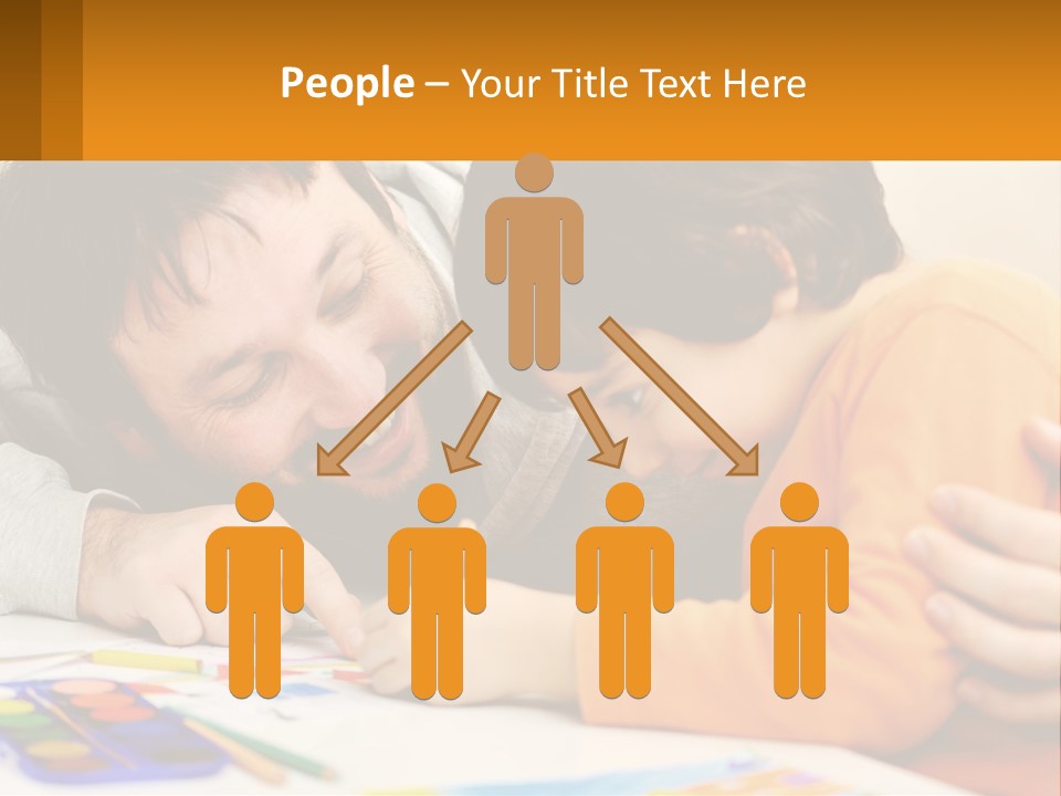 A Man And A Child Are Writing On A Piece Of Paper PowerPoint Template