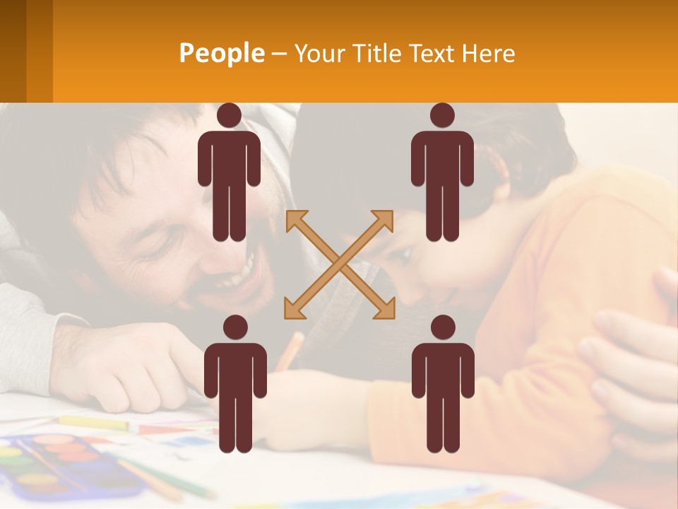 A Man And A Child Are Writing On A Piece Of Paper PowerPoint Template
