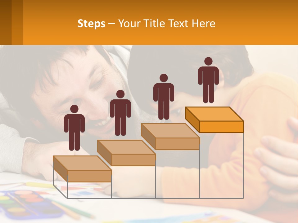 A Man And A Child Are Writing On A Piece Of Paper PowerPoint Template