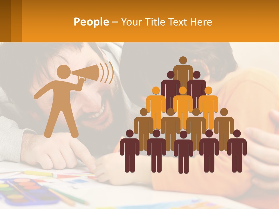 A Man And A Child Are Writing On A Piece Of Paper PowerPoint Template