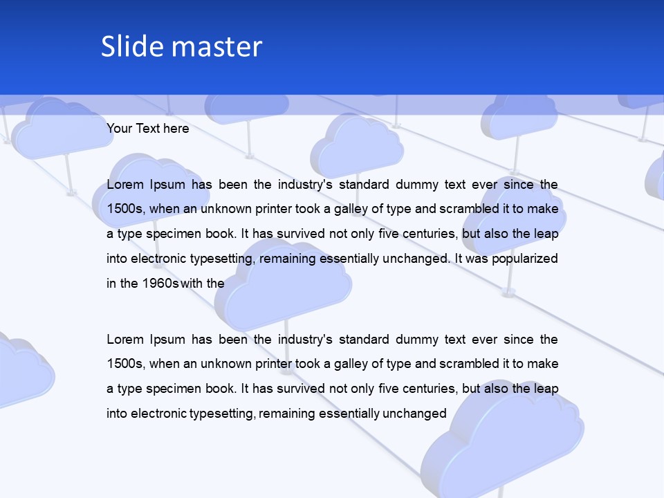 A Large Group Of Blue Clouds On A White Background PowerPoint Template