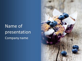 A Muffin With Blueberries On A Wooden Table PowerPoint Template