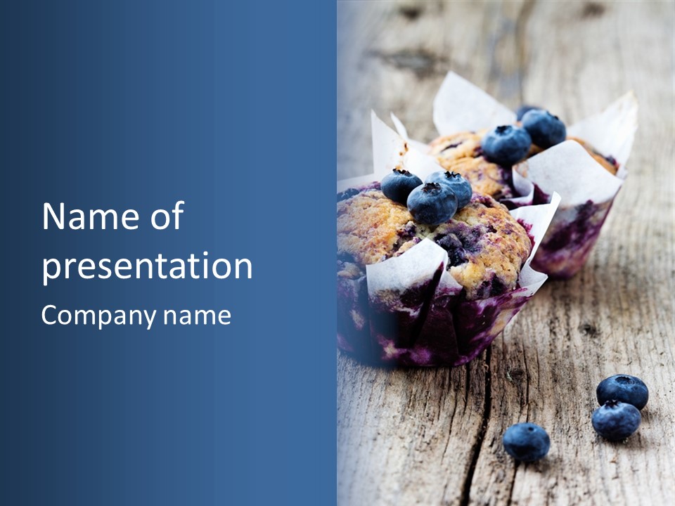 A Muffin With Blueberries On A Wooden Table PowerPoint Template