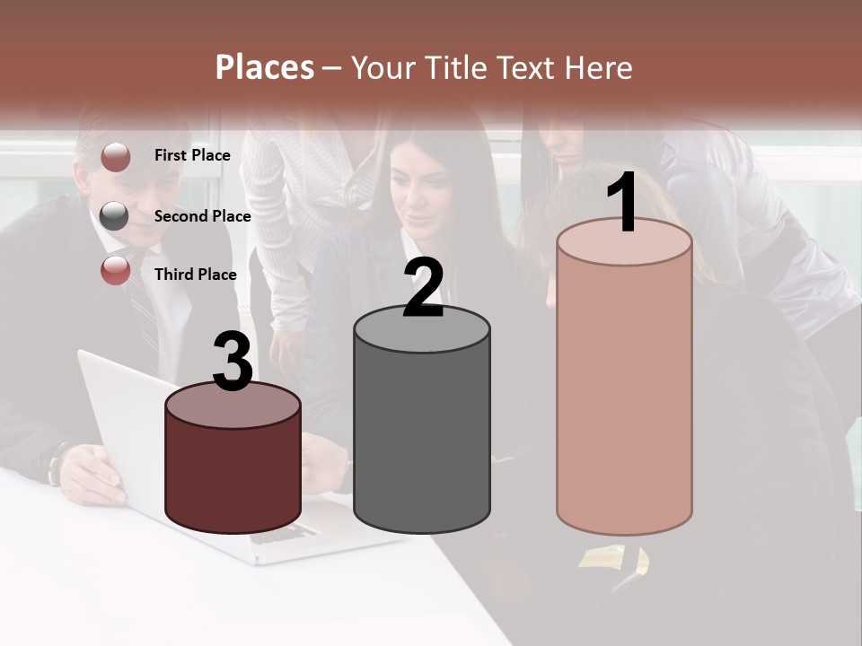 A Group Of Business People Looking At A Laptop PowerPoint Template