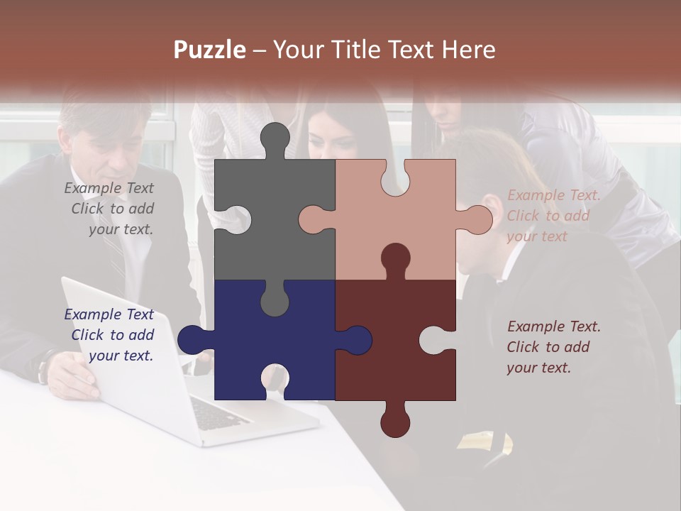A Group Of Business People Looking At A Laptop PowerPoint Template