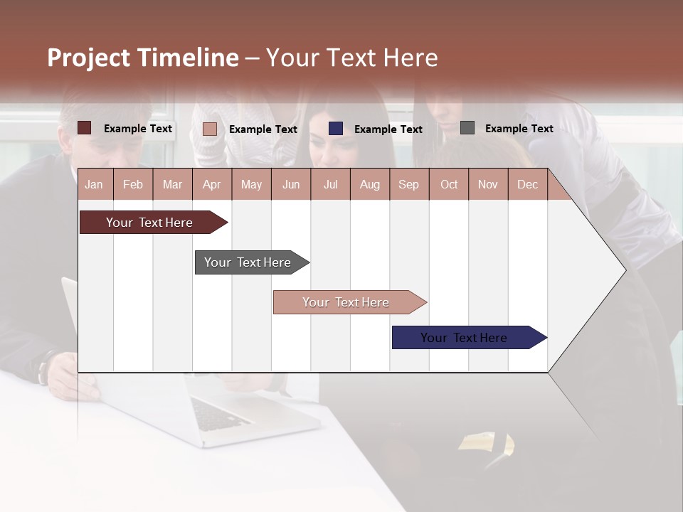 A Group Of Business People Looking At A Laptop PowerPoint Template