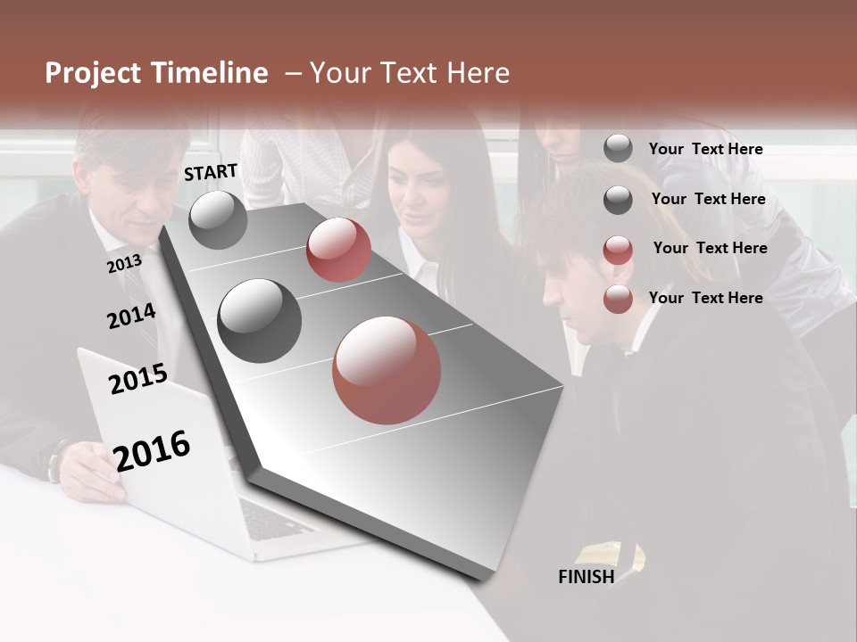 A Group Of Business People Looking At A Laptop PowerPoint Template