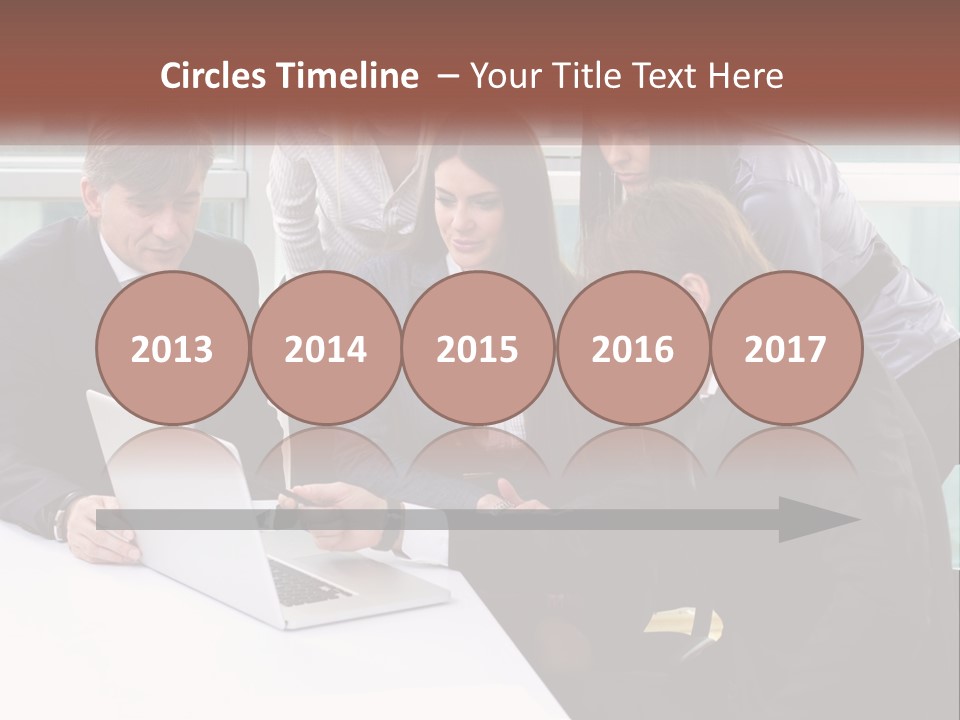 A Group Of Business People Looking At A Laptop PowerPoint Template