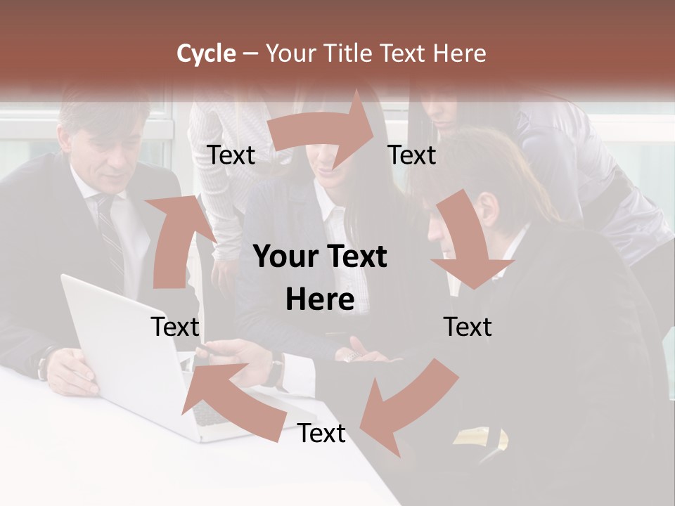 A Group Of Business People Looking At A Laptop PowerPoint Template
