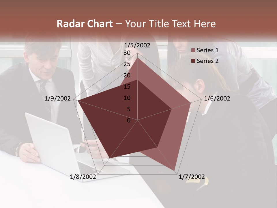 A Group Of Business People Looking At A Laptop PowerPoint Template