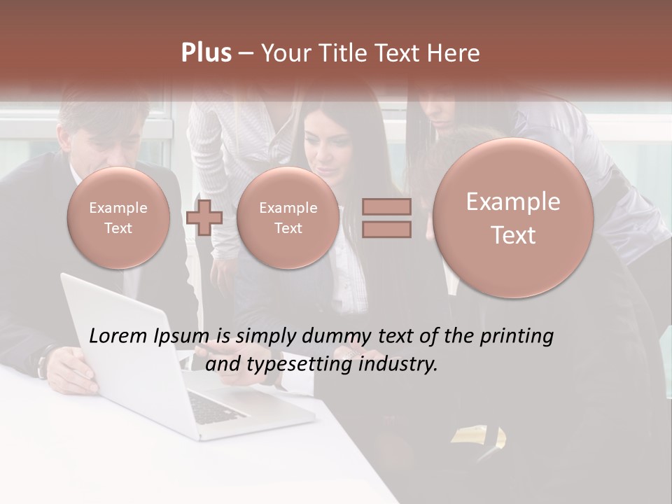 A Group Of Business People Looking At A Laptop PowerPoint Template