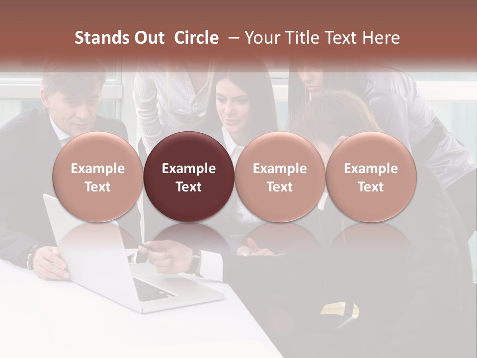 A Group Of Business People Looking At A Laptop PowerPoint Template