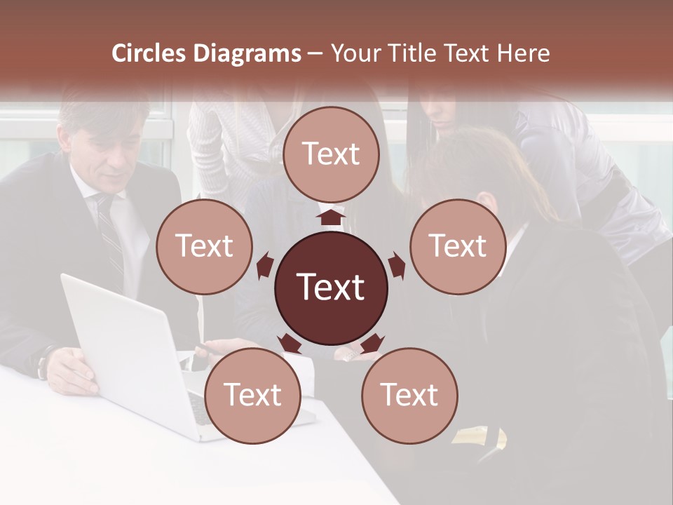 A Group Of Business People Looking At A Laptop PowerPoint Template