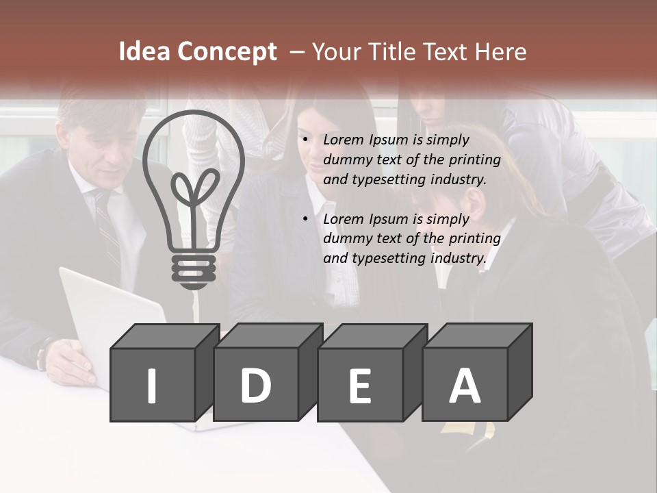 A Group Of Business People Looking At A Laptop PowerPoint Template