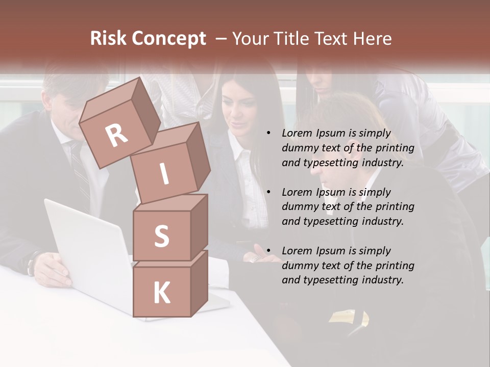 A Group Of Business People Looking At A Laptop PowerPoint Template