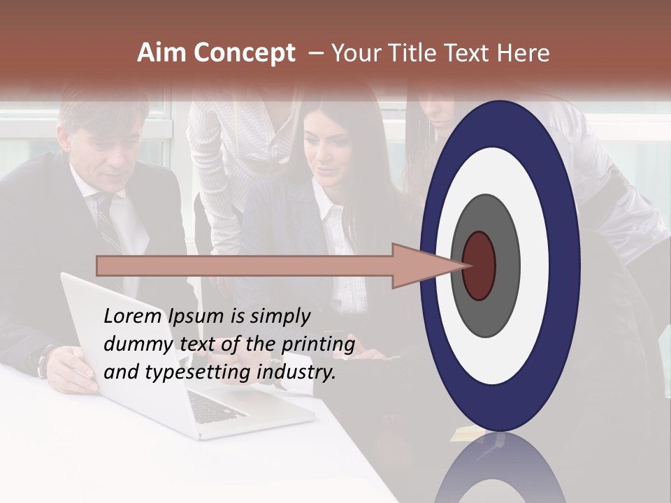 A Group Of Business People Looking At A Laptop PowerPoint Template