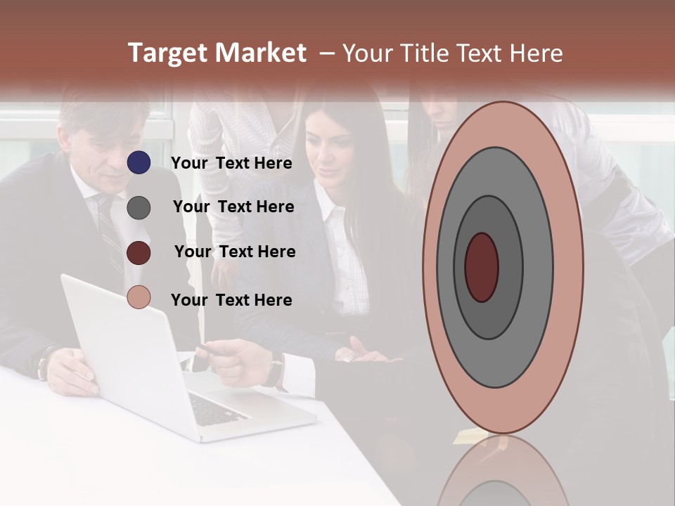 A Group Of Business People Looking At A Laptop PowerPoint Template