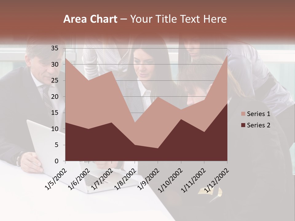 A Group Of Business People Looking At A Laptop PowerPoint Template