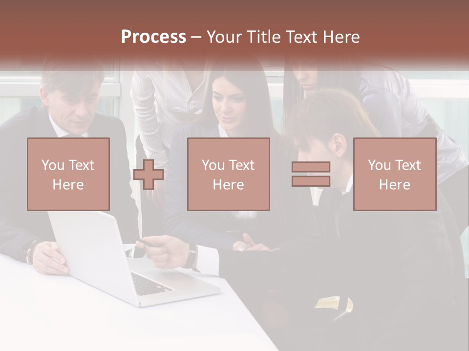 A Group Of Business People Looking At A Laptop PowerPoint Template