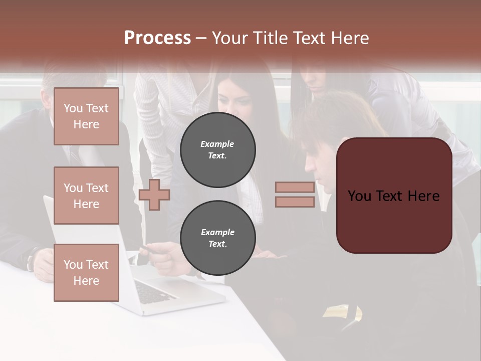 A Group Of Business People Looking At A Laptop PowerPoint Template