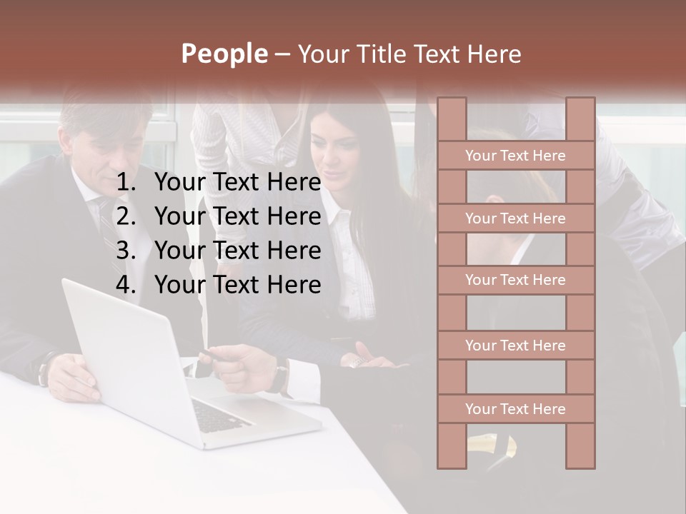 A Group Of Business People Looking At A Laptop PowerPoint Template