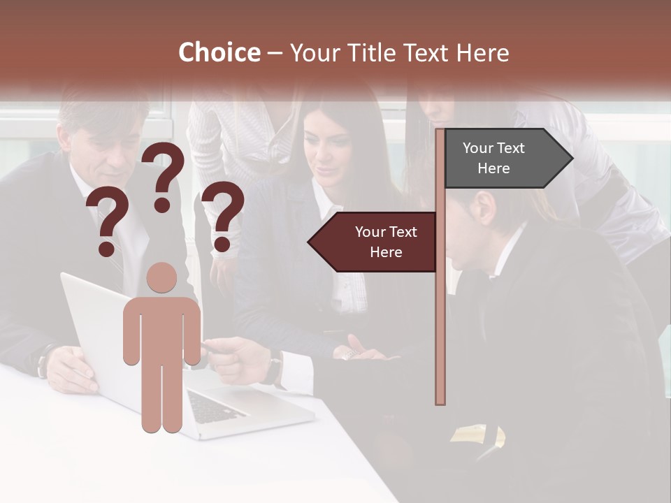 A Group Of Business People Looking At A Laptop PowerPoint Template