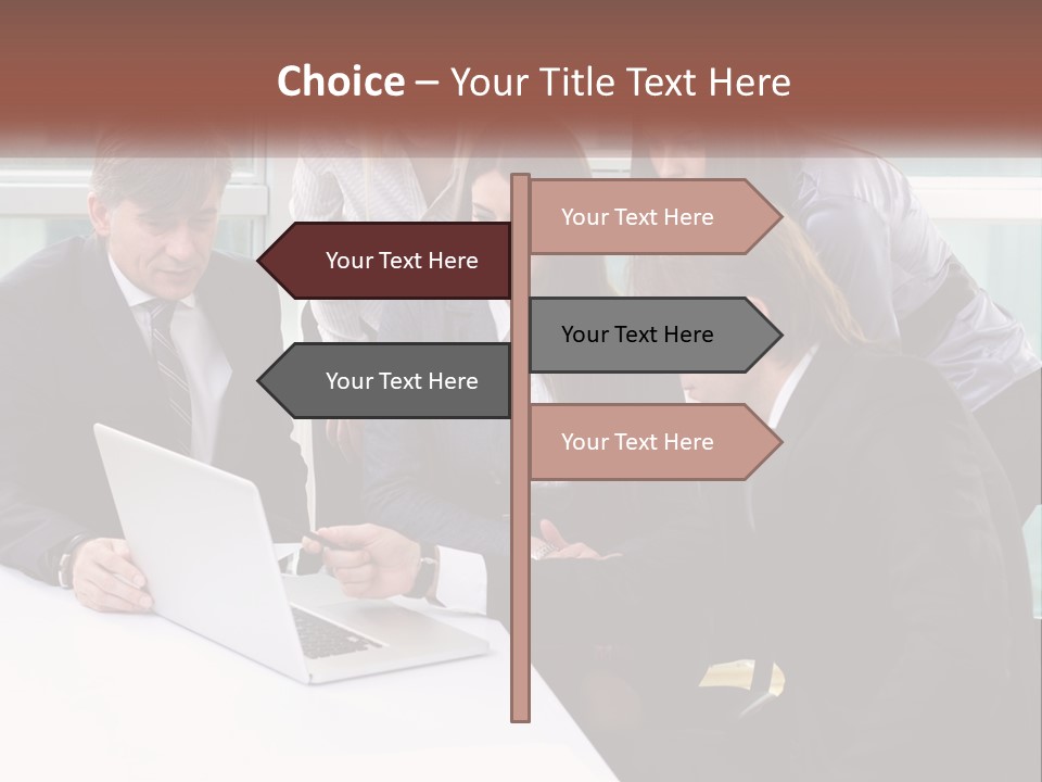 A Group Of Business People Looking At A Laptop PowerPoint Template