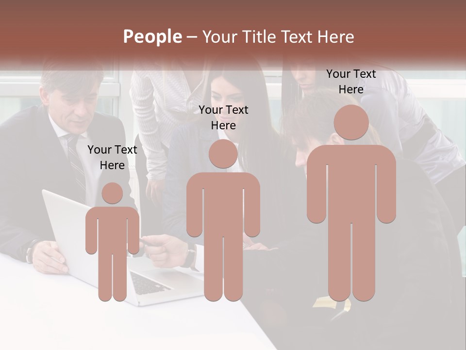 A Group Of Business People Looking At A Laptop PowerPoint Template