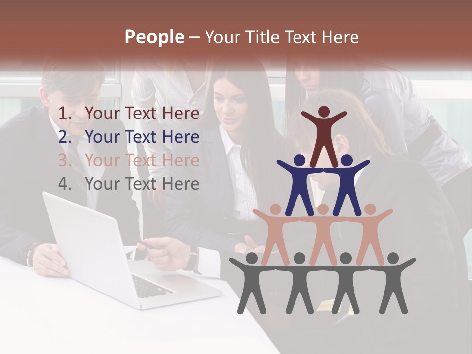 A Group Of Business People Looking At A Laptop PowerPoint Template